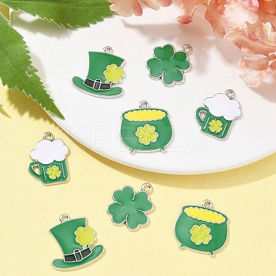8Pcs 4 Style Saint Patrick's Day Theme Alloy Enamel Pendants ENAM-FS0001-72-1