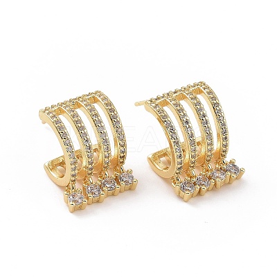 Clear Cubic Zirconia Arch with Diamond Dangle Stud Earrings EJEW-C040-02G-1