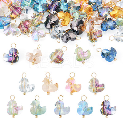 45Pcs 9 Colors Duck Glass Pendants. with Brass Loop PALLOY-TAC0257-1