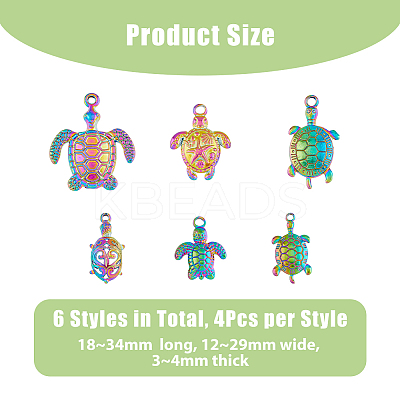 24Pcs 6 Style Alloy & Stainless Steel Pendants STAS-DC0014-71-1
