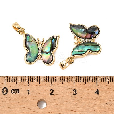 Brass & Paua Shell & Clear Cubic Zirconia Pendants KK-G538-02G-1