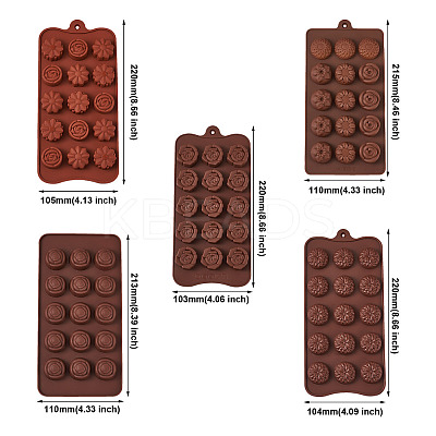 5 Pcs 5 Style 15-Cavity Silicone Flower Shaped Fondant Molds DIY-BG0001-05-1