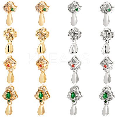 16Pcs 8 Style Brass Micro Pave Cubic Zirconia Ice Pick Pinch Bails KK-FH0003-43-1