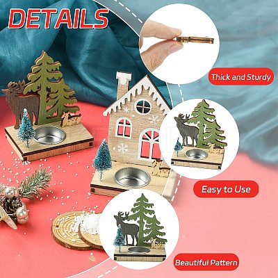 1 Set 2Pcs 2 Styles Christmas Wooden Candlestick Mixed Colors ST-CJ0040-002-1