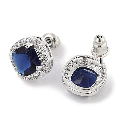 Brass Pave Cubic Zirconia Square Stud Earrings for Women EJEW-I304-21P-09-1