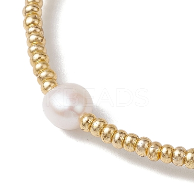 Oval Natural Cultured Freshwater Pearl & Glass seed Beaded Stretch Bracelets for Women BJEW-JB10536-1