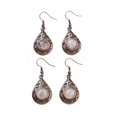 Natural Rose Quartz Teardrop Dangle Earrings EJEW-B055-02R-19-1