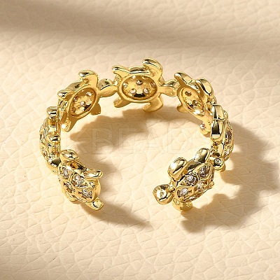 Brass Micro Pave Clear Cubic Zirconia Cuff Rings for Women RJEW-Q008-13G-1