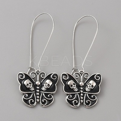 Enamel Butterfly with Skull Hoop Earrings EJEW-WH0017-43AS-A-1