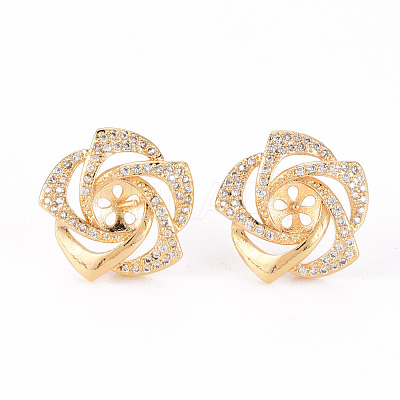 Brass Micro Pave Clear Cubic Zirconia Stud Earrings Findings KK-T062-124G-NF-1