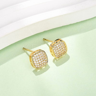 Brass Micro Pave Cubic Zirconia Stud Earrings EJEW-F418-01G-02-1