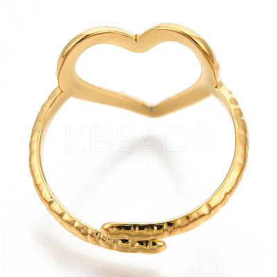 Ion Plating(IP) 304 Stainless Steel Heart Cuff Ring X-RJEW-N038-123LG-1