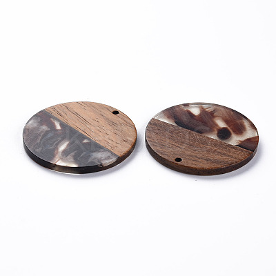 Transparent Resin & Walnut Wood Pendants RESI-T035-35E-1