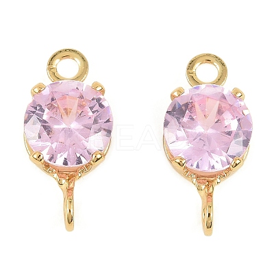 Brass Pave Cubic Zirconia Flat Round Connector Charms KK-P347-01G-02-1