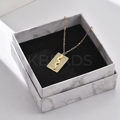 304 Stainless Steel Rectangle Snake Pendant Satellite Chain Necklace for Women LS-NJEW-F332-01G-1