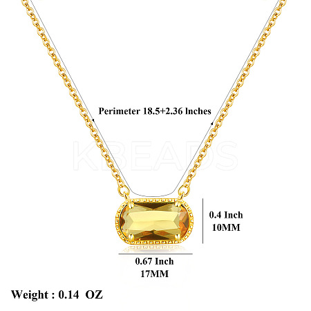 304 Stainless Steel Pave Cubic Zirconia Oval Birth Stone Pendant Necklaces for Women FS-WGC2097-07-1