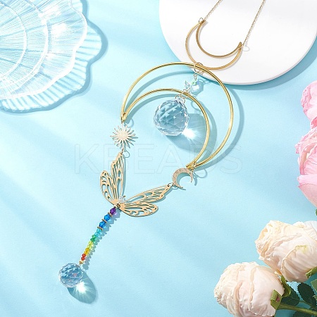 Brass Link Connectors and Glass Suncatchers HJEW-JM04729-1