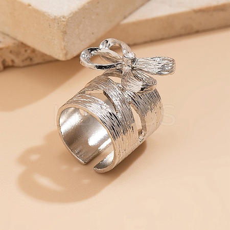 Alloy Rhinestone Bowknot Wide Open Cuff Rings for Women RJEW-S412-07P-1