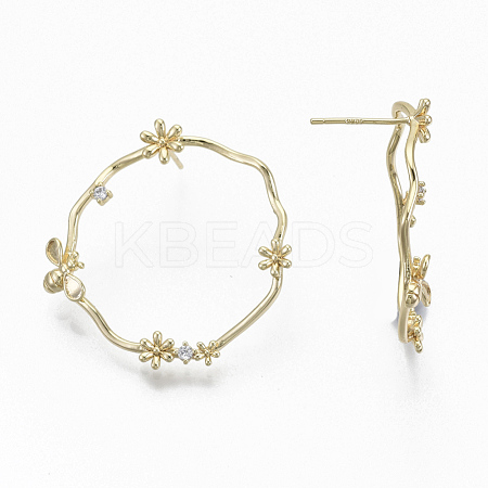 Brass Micro Pave Clear Cubic Zirconia Stud Earrings EJEW-T007-12G-NF-1