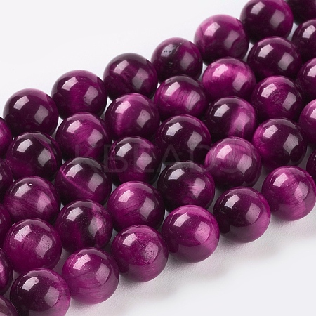 Natural Magenta Tiger Eye Beads Strands G-C076-8mm-1C-1