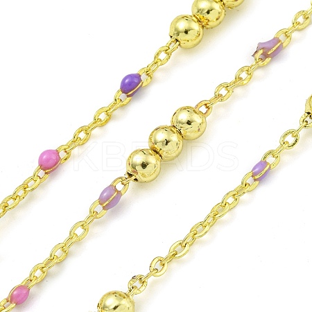 Brass Enamel Round Beaded Link Chain CHC-G022-07G-20-1