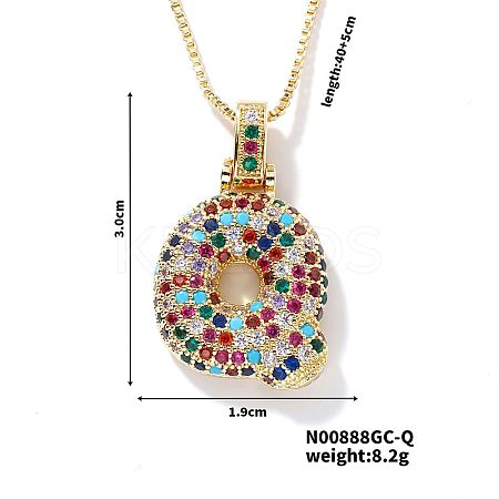 Brass Pave Colorful Cubic Zirconia Letter Pendant Box Chain Necklaces NU0575-17-1