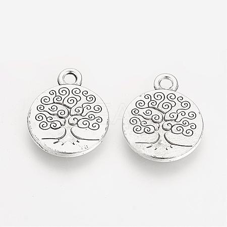 Tibetan Style Alloy Flat Round with Tree Pendants TIBEP-Q043-314-RS-1