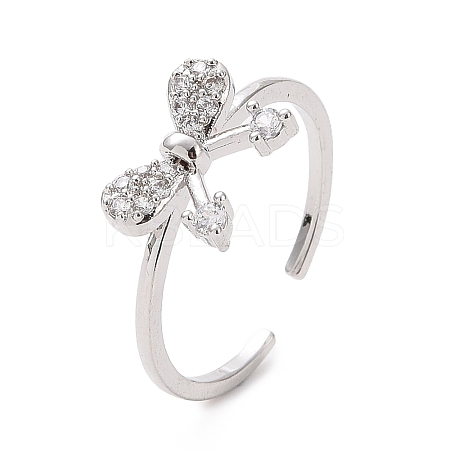 Clear Cubic Zirconia Bowknot Open Cuff Ring RJEW-I094-07P-1