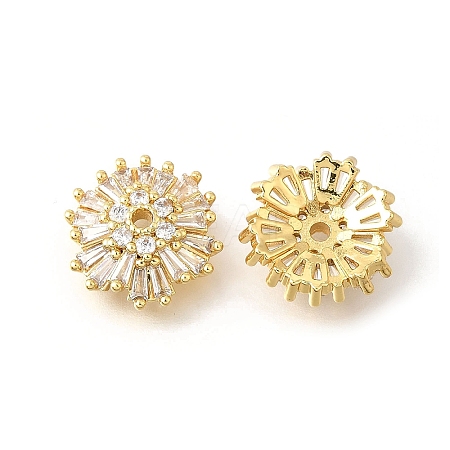 Flower Brass Clear Cubic Zirconia Bead Caps KK-V008-07G-1