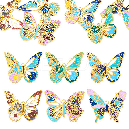 6Pcs 6 Styles Rack Plating Alloy Enamel Big Pendants ENAM-TA0002-76-1