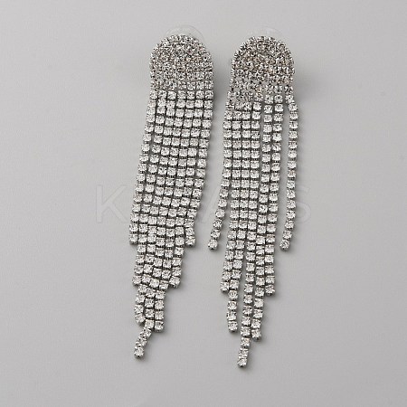 Clear Cubic Zirconia Tennis Tassel Dangle Stud Earrings EJEW-WH0017-11P-1