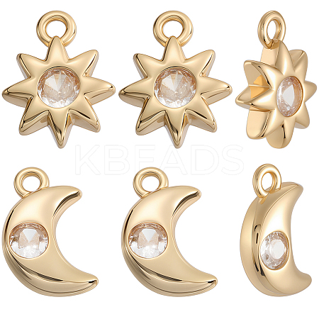 24Pcs 2 Styles Brass Micro Pave Cubic Zirconia Charms KK-BBC0019-03-1