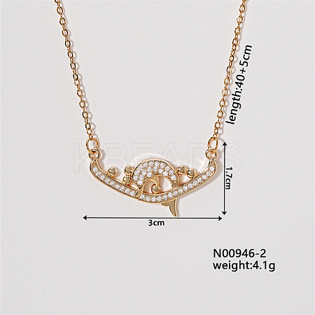 Chic Minimalist Dolphin Brass Micro Pave Cubic Zirconia Pendant Necklaces FG4743-2-1