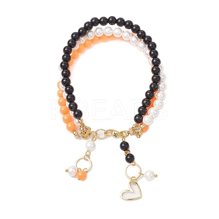 6mm Round Shell Pearl & ABS Plastic Imitation Pearl Tree-Color Multi-Strand Bracelets for Women BJEW-JB10493-1