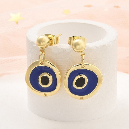 Real 18K Gold Plated Brass Enamel Dangle Stud Earrings Findings KK-B124-09G-02-1