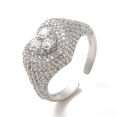 Cubic Zirconia Heart Open Cuff Ring RJEW-C041-04P-05-1