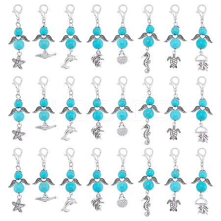 24Pcs 8 Styles Alloy & Synthetic Turquoise Beads  Pendants Decoration HJEW-DR00150-1