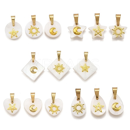 15Pcs 15 Styles Natural Freshwater Shell Geometric Charms PALLOY-JF03514-1