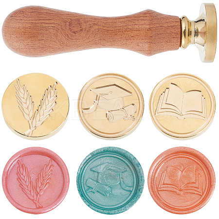 3 Styles Graduation Theme Golden Tone Brass Wax Seal Stamp Head AJEW-CP0007-50A-04-1