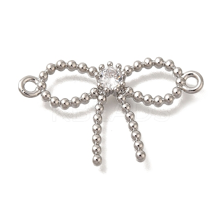 Rack Plating Brass Pave Clear Cubic Zirconia Bowknot Connector Charms KK-I716-29P-1