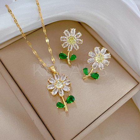 Brass Micro Pave Cubic Zirconia Pendant Necklace & Stud Earrings WG7AC39-52-1