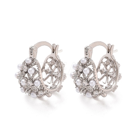 Rack Plating Brass ABS Imitation Pearl Hoop Earrings EJEW-M029-04P-1