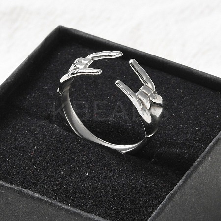 304 Stainless Steel Rock & Roll Hand Gesture Cuff Rings for Women Men RJEW-B118-02P-1