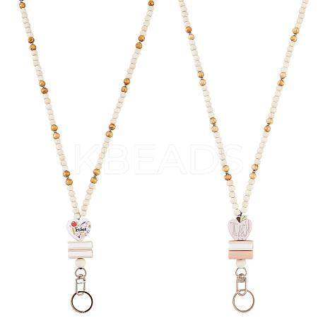 Wood & Silicone Retractable Badge Reel with Chains HJEW-SC00157-1