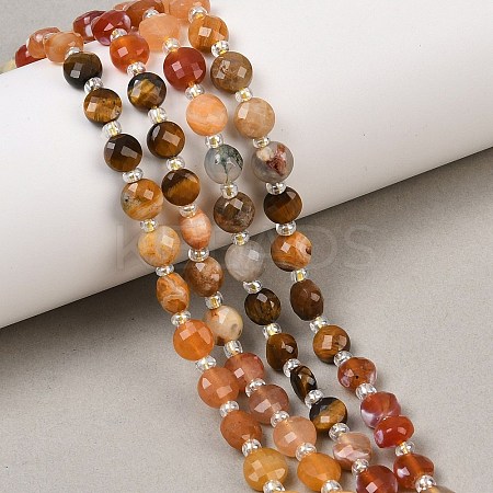 Natural Crazy Agate & Tiger Eye & Red Aventurine & Dyed White Jade & Red Agate Beads Strands G-Z135-B06-1