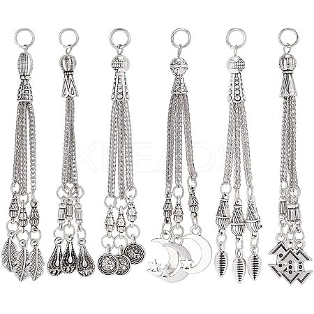 12Pcs 6 Style Tibetan Style Alloy Curb Chain Tassel Big Pendants FIND-CA0006-72-1