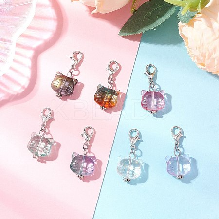 Cat Head Shape Glass Pendant Decorations HJEW-JM03335-1