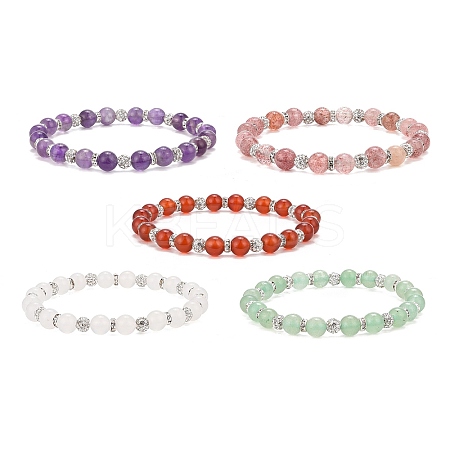 Round Natural Malaysia Jade Bead Stretch Bracelets BJEW-JB09128-1