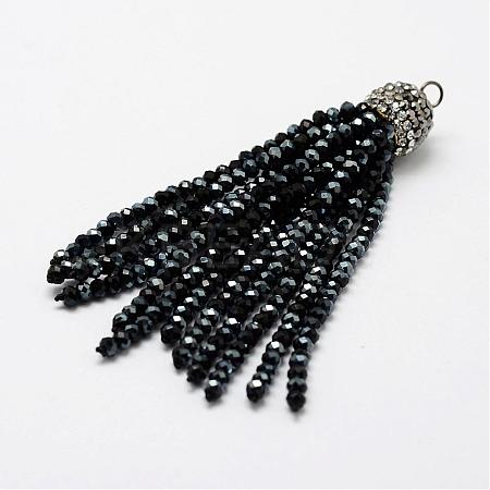 Electroplate Glass Bead Tassel Big Pendants EGLA-P024-08-1
