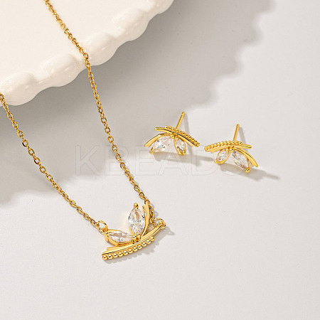 Classic French Style Butterfly Jewelry Set with Zircon Pendant Earrings IT0460-1